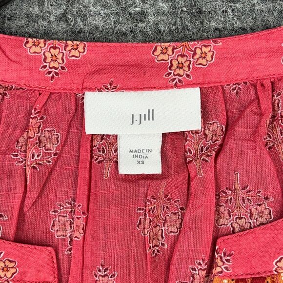J.Jill Shirt Womens Extra Small Red Pearl Festival Boho Cottage Peasant Blouse - Picture 4 of 10